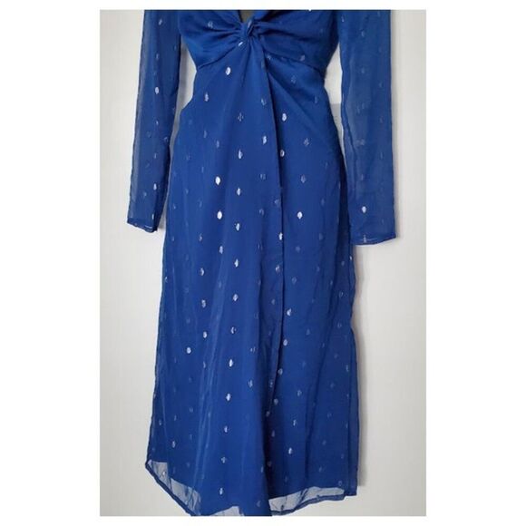 NWT NSR Royal Blue Metallic Dot Plunging V-Neck Midi Dress Sz S Cocktail Holiday - Picture 4 of 13